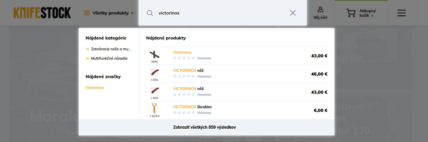 navod ako nakupovat na knifestock.eu - vyhladavanie