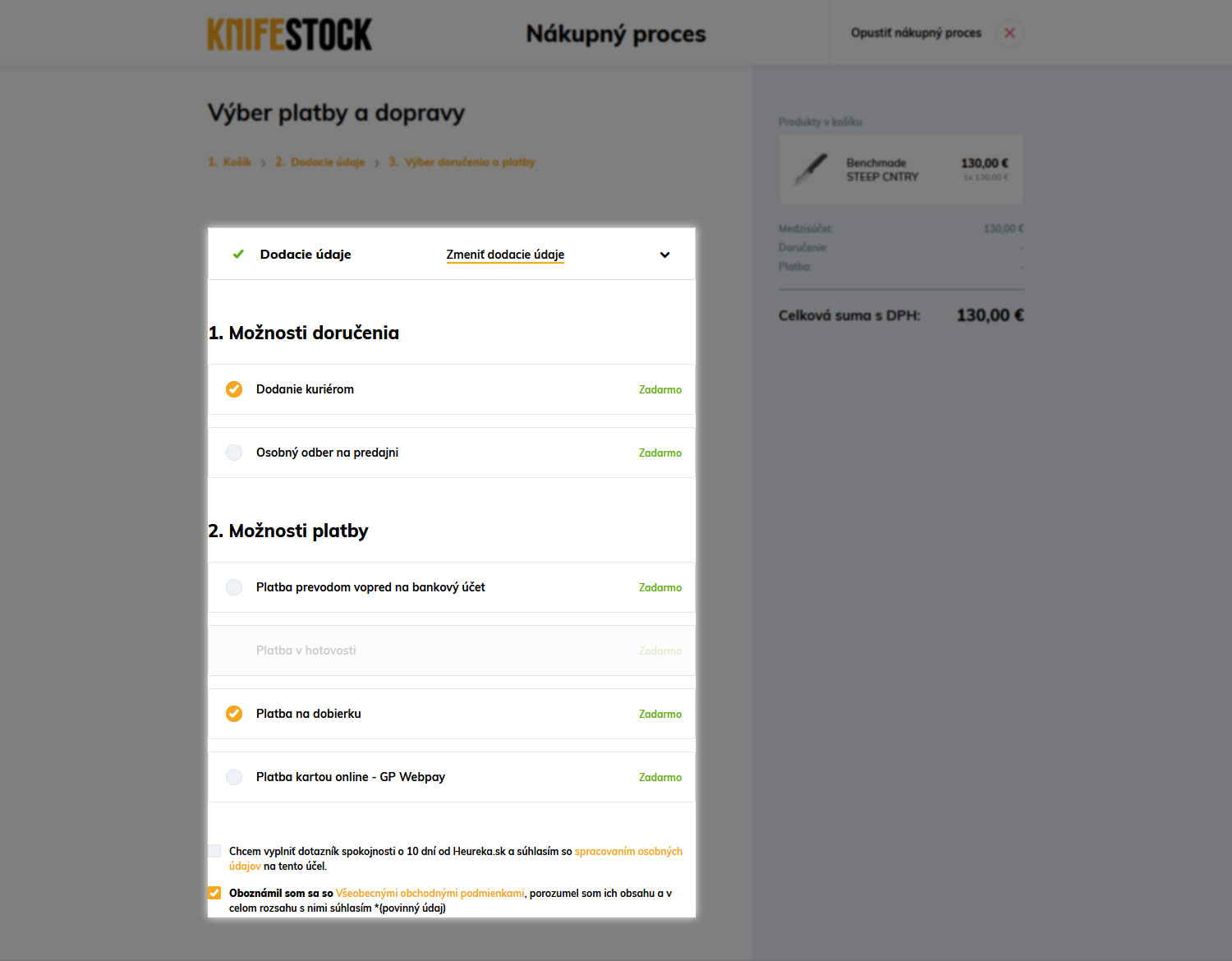 navod ako nakupovat na knifestock.eu - doprava a platba