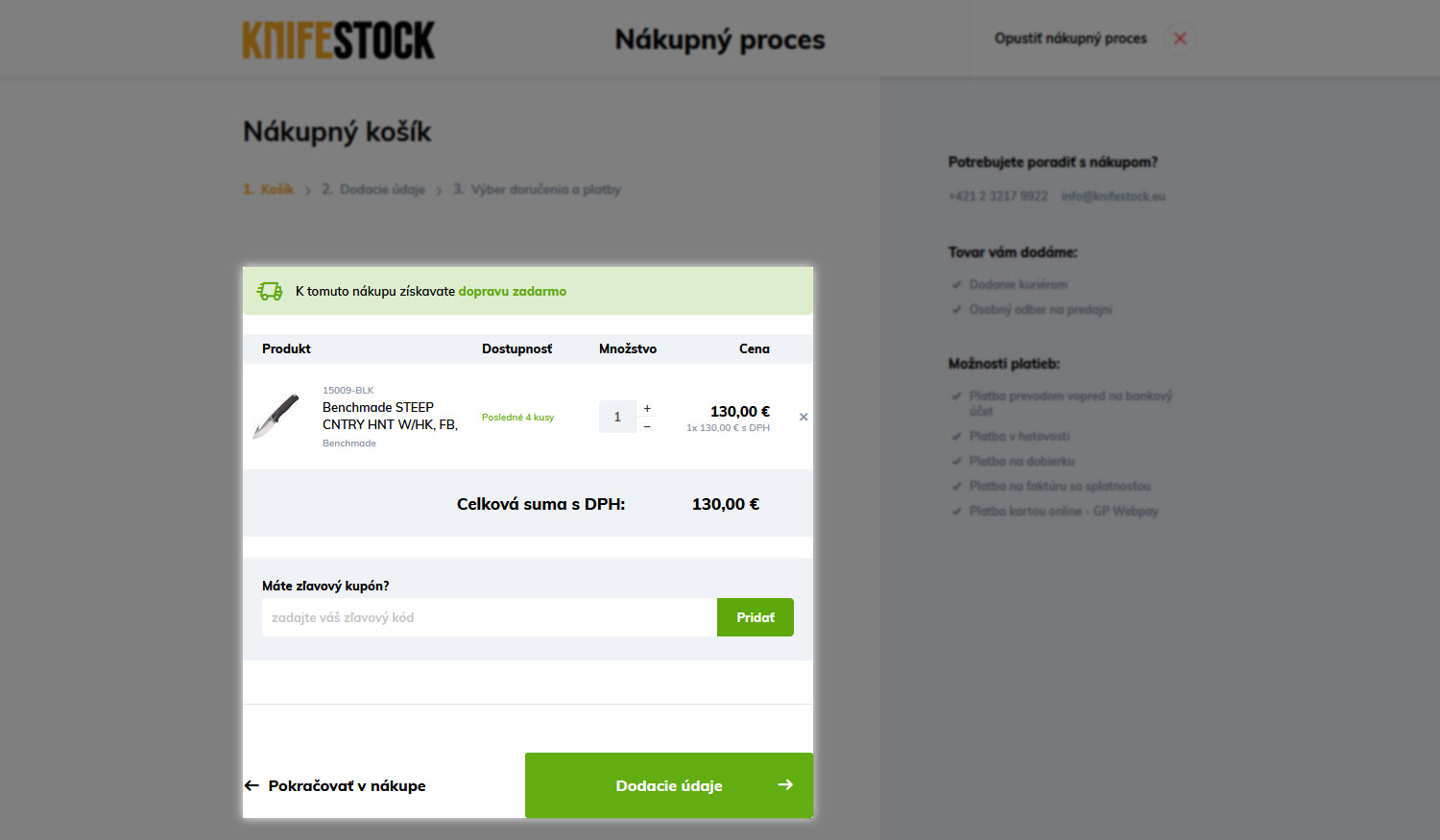 navod ako nakupovat na knifestock.eu - kosik